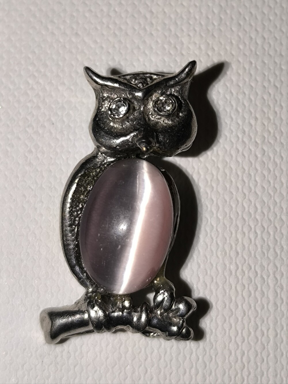 Cute Owl Hoot Hoot Grey Pink Cat's Eye CZ Eyes Pendant